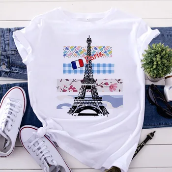 Tricou femei 2020 nou vogue Turnul Eiffel imprimare Tricou de Agrement maneci scurte Harajuku Kpop stil T-shirt îmbrăcăminte de sex feminin Topuri