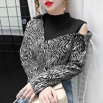 Primavara Toamna Stil coreean Fals Două Piese Bluza Chic, Sexy, de Epocă Mozaic Pulover Femei Topuri Ropa Mujer Tricou cu Dungi T09610L