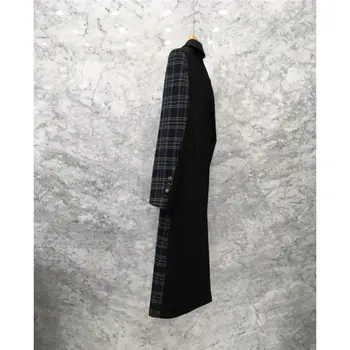 Noul Toamna-coreean Blazer Mujer Casual Carouri Negru Mozaic Sacou Canadiană Doamnelor Retro două rânduri Haină Lungă f1450