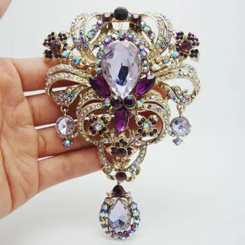 Nou Stil Vintage Violet Stras De Cristal Pandantiv Floare Broșă Pin Bijuterii De Moda Pentru Femei