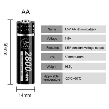 AA 1.5 V Baterie reîncărcabilă Litiu-ion baterie 2800mWh 1.5 V Baterie Li-ion pentru control de la distanță jucărie mp3 ceasuri