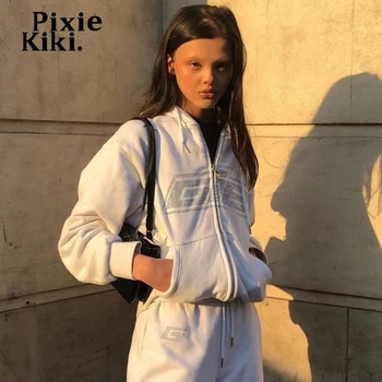 PixieKiki Scrisoare Pietre Zip Până Hoodies pentru Femei Haine de Iarnă Streetwear Fleece Hanorac Paltoane și Jachete P95-AH55