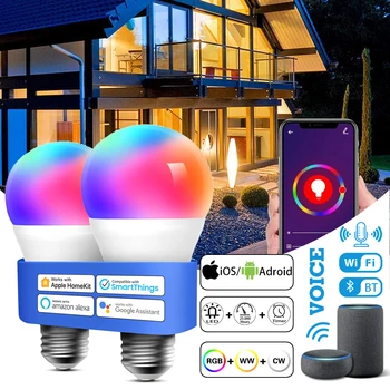 Cel mai bun Bluetooth Inteligente Becuri Cu Alexa/Google Acasa RGB+Alb LED-uri WiFi Bec Interior Decor Acasă Wireless Viața Smartlight