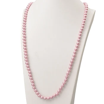 Clanului Perle Roz Margele 8mm Dimensiune Pentru Diy Mult Imitații de Perle Colier Fermecat 36 inch pe Femei Bijuterii en-Gros H862