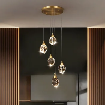Pandantiv cu LED-uri Lumini Nordice Plin de Alamă Cristal Bucătărie Agățat Lumini Postmodern Camera de zi Sala de Mese Bar decor Corpuri de iluminat