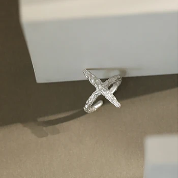F. I. N. S-coreean S925 Argint Inele pentru Femei Minimalist Concavă Cruce Inel cu Design Unic, Simplu Argint 925 Inel Accesoriu 11364