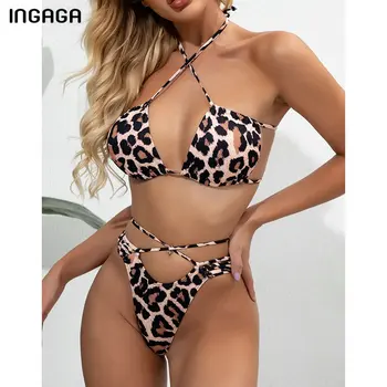 INGAGA Leopard Costume de baie cu Talie Înaltă Bikini Costume de baie Femei cu Push-Up Biquini Beachwear Cut Mare de Costume de Baie Halter Bikini Set