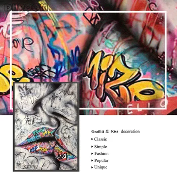 Graffiti stradă Panza Pictura Sărut se țin de Mâini pe Perete Postere si Printuri Abstracte de Arta de Perete de Imagine pentru Camera de zi Decor Acasă