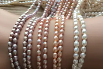 Veritabile Perle Naturale 5x6mm luminos alb roz violet oval orez de apă dulce pearl margele vrac DIY cadou o fire Gaura de Aprox 1mm
