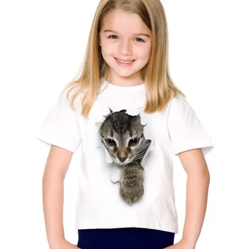 2020 noua Moda de Vara pentru Copii Drăguț Haine pentru Copii Pentru Fete Maneci Scurte de Imprimare 3d Cat Tricouri Topuri Haine pentru Copii