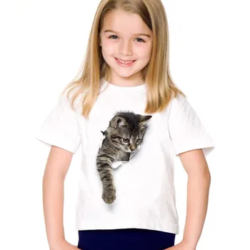 2020 noua Moda de Vara pentru Copii Drăguț Haine pentru Copii Pentru Fete Maneci Scurte de Imprimare 3d Cat Tricouri Topuri Haine pentru Copii