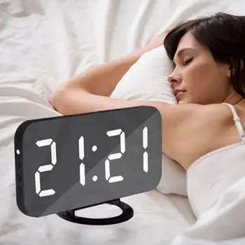 1 BUC FIERBINTE Oglindă Digital Ceas Automat de Reglaj Ceas de Creatie CONDUS de Încărcare Telefon Mobil Ceas cu Alarmă Snooze Timp de Afișare Ceasuri