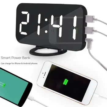 1 BUC FIERBINTE Oglindă Digital Ceas Automat de Reglaj Ceas de Creatie CONDUS de Încărcare Telefon Mobil Ceas cu Alarmă Snooze Timp de Afișare Ceasuri