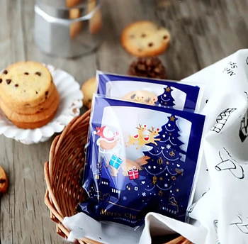 Albastru, Crăciun, auto-adeziv de etanșare Cookie Saci,Pungi de Celofan,Bastoane Pâine Saci 300pcs/lot