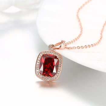 Garilina Trendy bijuterii Roșu Austriac de cristal de aur a crescut pandantiv Aniversare colier pentru femei P2096