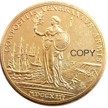 Marea BRITANIE 1713 Queen Anne și Pacea de la Utrecht Placat cu Aur Copie Monede 11529