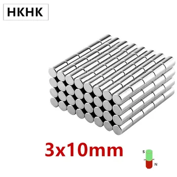 HKHK 200-1000PCS Rotund Diametru Cilindru Magneți 3x10 mm magnet encoder 3mm x 10mm magnetic puternic standard 3x10 mm