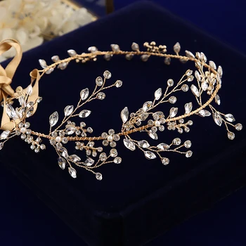 Nunta Lucrate Manual De Aur Bentițe Mirese Coreean Moale Stras Tiara Pălării De Cristal De Păr Bijuterii 11550