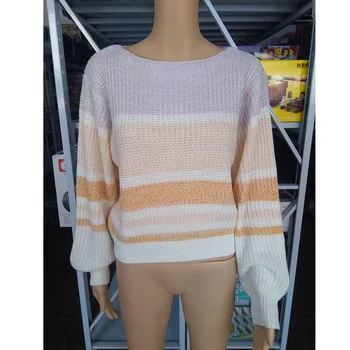 Pulover pulover 2020 bumbac O-gât pulover cu dungi pentru femei pulover moda largi și elegante femei de stradă sălbatice pulover pulover