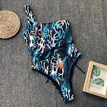 Sexy Bikiny 2019 Costume De Baie Femei Snake Print Bikini Împinge În Sus Pe Un Umăr Bikini De Costume De Baie Cu Talie Înaltă Înot Wear Pentru Femei