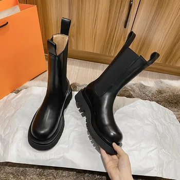 Nou Lux Chelsea Cizme Femei Indesata Glezna Cizme de Iarnă Pantofi Platforma Glezna Cizme Aluneca Pe Toc Indesata BV Boot Designer de Brand