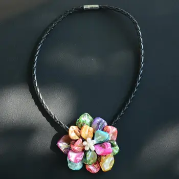 Alb de apă dulce pearl mix de culoare baroc shell flori cravată colier pentru femei de moda