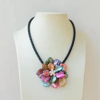 Alb de apă dulce pearl mix de culoare baroc shell flori cravată colier pentru femei de moda