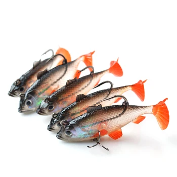 TOMA 5pcs/lot Moale Duce capul de Pește Momeli de Pescuit 14g Artificială Moale Ademeni T Coada cu 2 Cârlige Bass Momeală de pescuit