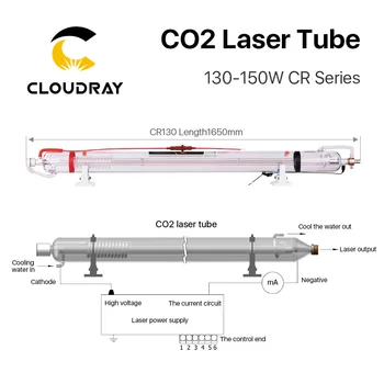 Cloudray CR130 130-150W CR Serie de CO2 Laser Tub de Lungime 1650 mm Dia.80mm Modernizate Cap de Metal Țeavă de Sticlă pentru Mașină cu Laser CO2