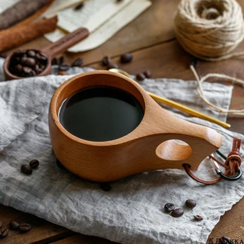 Portabil Cana de Cafea din Lemn Mâner Două Gaura piele de Vacă de Funie Cârlig Suc Ceai Lapte Cafea Bea Cupa Drinkware noi