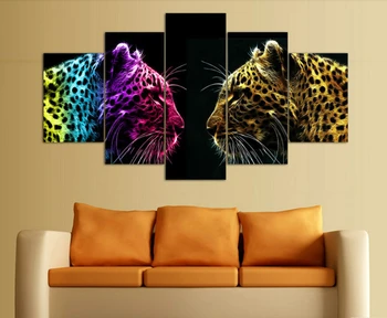 2017 New Sosire Nou Picturi Neînrămate Leopard, Tiger 5 Piesa Tablou Pictura Arta De Perete Decor Camera Panza Pentru Camera De Zi