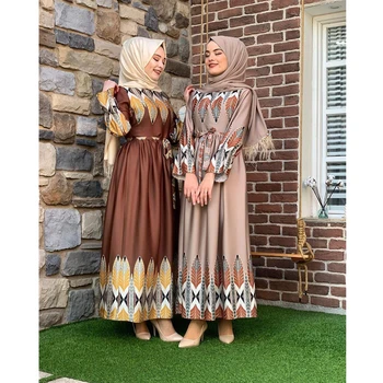 Eid Caftan Abaya Dubai Turcia Musulmană Imbracaminte Femei Rochie Caftan Arabă Ramadan Femme Maneci Lungi De Mătase Imprimate Halat De Petrecere