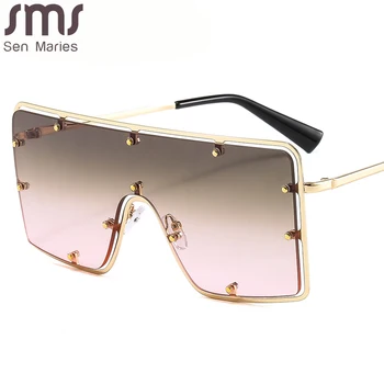 2021 Epocă Overized Pătrat ochelari de Soare Barbati Femei Cadru Metalic ochelari de Soare-O singură Bucată Retro Ochelari de Soare Femei de Lux Ochelari de UV400 11882