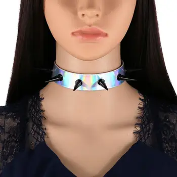 Holografic spike colierele ravebabe festival de moda cravată stil de moda goth estetice holograma guler bijuterii