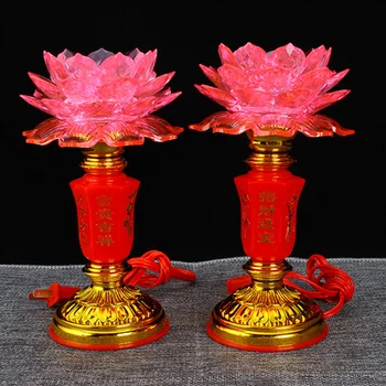 Dublu-LED-uri luminoase lotus de cristal lampă Buddha gospodării pentru Budist Changming lampa de lotus lampa plug-in Tabelul de Lotus Lantern