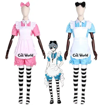 Black Butler Ciel in Wonderland Alice Kuroshitsuji Ciel Phantomhive Servitoare cu Șorț Uniformă Rochie Costum Cosplay Anime Costume