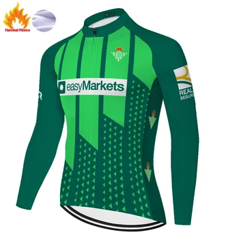 Verde Betis camiseta ciclismo echipa de Iarnă Lână Termica iute uscat respirabil maneca lunga jersey ciclu jersey