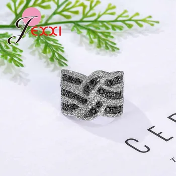New Sosire Alb Negru Crucea De Cristal Ring Moda Buclă Largă De Bijuterii De Argint 925 Pentru Femei Fete Cadouri De Vacanță