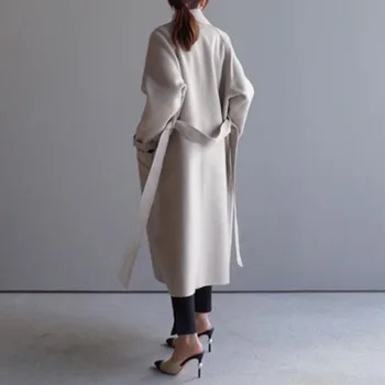 Iarna Bej Elegant Haină De Lână Femei Moda Coreeană Negru Lung Straturi De Bază Minimalist Palton De Lână Caldura Supradimensionat Uza