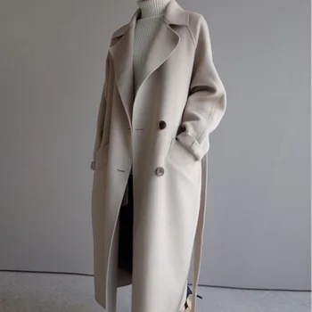 Iarna Bej Elegant Haină De Lână Femei Moda Coreeană Negru Lung Straturi De Bază Minimalist Palton De Lână Caldura Supradimensionat Uza