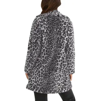 Femei Leopard de Imprimare Cardigan Lung de Pluș Haina de Toamna Iarna Femei Sexy Rever Cardigan Pulover Vrac de Pluș Sacou Slim
