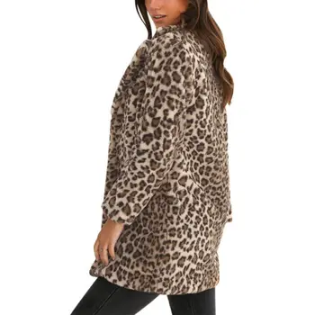 Femei Leopard de Imprimare Cardigan Lung de Pluș Haina de Toamna Iarna Femei Sexy Rever Cardigan Pulover Vrac de Pluș Sacou Slim