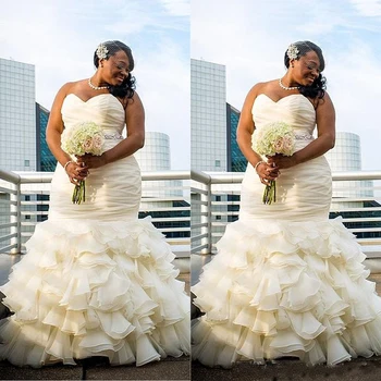 African Plus Dimensiune Rochii de Mireasa Sirena 2020 vestido de noiva Dragă Zburli Organza Rochii de Mireasa Pentru Fete Negru pentru Femei
