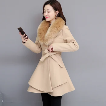 2020 Toamnă și de Iarnă Lână Mantou pentru Femei Mid-lungime Guler de Blana Stil coreean Slim Populare Sacou