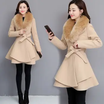 2020 Toamnă și de Iarnă Lână Mantou pentru Femei Mid-lungime Guler de Blana Stil coreean Slim Populare Sacou
