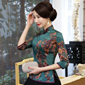 Noi 2018 Vara Tricou Femei Topuri Tradițională Chineză Doamna Bluză de Mătase Mandarin Guler Qipao Mujer Camisa Topuri S-XXXL