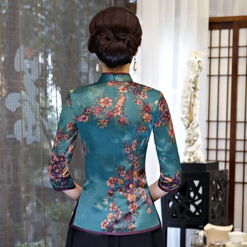 Noi 2018 Vara Tricou Femei Topuri Tradițională Chineză Doamna Bluză de Mătase Mandarin Guler Qipao Mujer Camisa Topuri S-XXXL