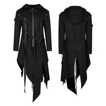 2020 Medieval Cosplay Gotic Costume de Halloween Pentru BARBATI Rochie Vrăjitoare Evul mediu Renascentist Mantie Neagră de Îmbrăcăminte Rochie cu Gluga