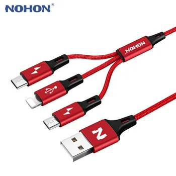 2 buc/lot NOHON 3 ÎN 1 Cablu USB 2 IN 1 Pentru iPhone 8 X 7 6 6S Plus 5 5S Samsung, Xiaomi, Lenovo Micro Tip C cu Încărcare Rapidă a Cablurilor