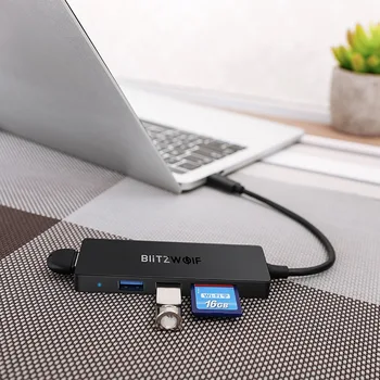 BlitzWolf BW-TH4 5-in-1 Type-C pentru a 3-Port USB 3.0 SD TF Card Reader, Hub de Date 5Gbps USB 3.0 Hub-uri USB SD TF Card Reader OTG 1210